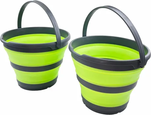 Vista 9 de SAMMART Juego de 2-10L (2.6 galones) cubo de plástico plegable – Tina redonda plegable con asa – Cubo de agua portátil para pesca – Ahorro