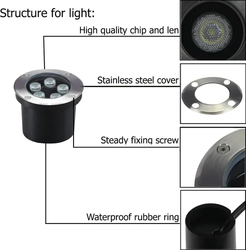 Vista 3 de Luces de suelo para exteriores de 5 W, voltaje de línea 110 V 120 V, iluminación impermeable de paisaje cableada, lámpara subterránea empotrada