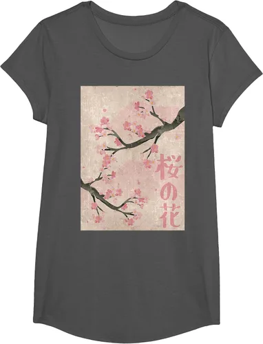 Vista 62 de Cherry Blossom Japanese Vintage Woodblock Japan Pink Sakura T-Shirt Asphalt Grey