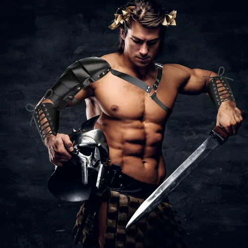 Vista 6 de Leather Shoulder Armor Cosplay Arm Bracers Gauntlet Wristband Medieval Wide Bracer Arm Armor Cuff for Halloween Cosplay Party