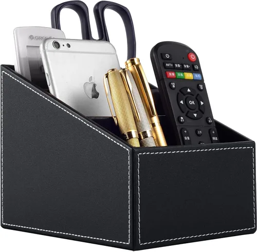 Vista 4 de Soporte para control remoto de TV con 3 compartimentos, almacenamiento de accesorios multimedia, caja de almacenamiento, estante de almacenamiento