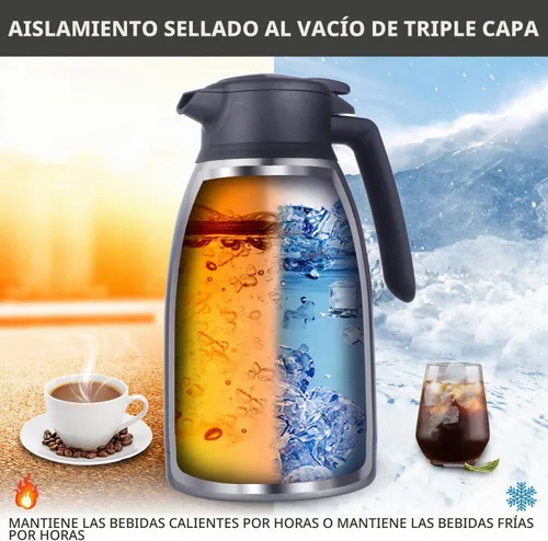 Vista 6 de Heritage66 Jarra térmica de café de 2L con cepillo de limpieza, servidor de acero inoxidable aislado al vacío de triple pared, mantiene las bebidas