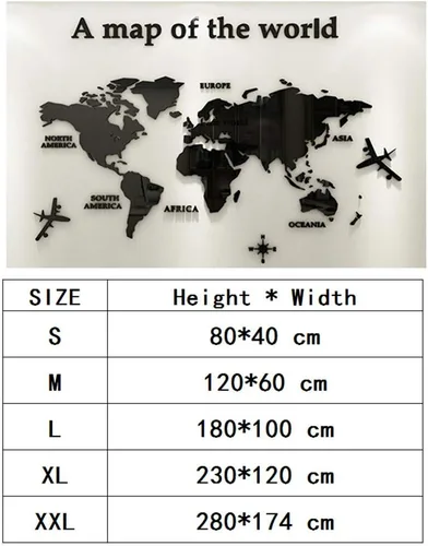 Vista 3 de Calcomanías de pared 3D, calcomanías de pared de mapa mundial para bricolaje, decoración de pared de mapa, para guardería, sala de estar Negro
