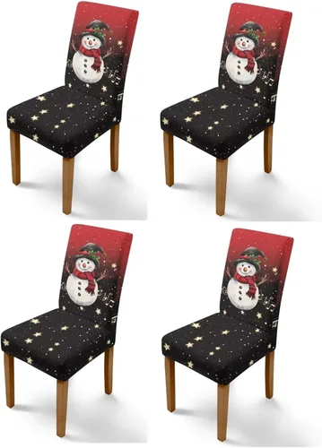 Vista 99 de Rnyleeg Fundas navideñas para sillas de comedor, fundas de asiento de comedor con estampado de campanas brillantes, juego de 1 funda suave y lavable