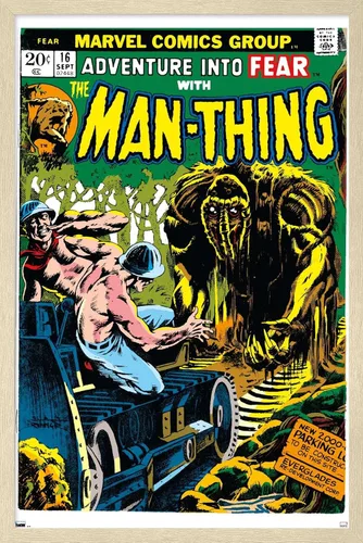 Vista 7 de Trends International Marvel Comics: Man-Thing #16 - Póster de pared, 22.4 pulgadas de largo x 14.7 pulgadas, versión enmarcada en madera de granero