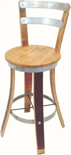 Vista 5 de Taburete giratorio con respaldo de acero, muebles de barril de vino hechos a mano (24 pulgadas de altura sentada)