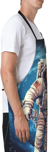 Vista 4 de Astronauta Planet Print Apron Waterproof Adjustable Neck Kitchen Aprons With Pockets Chef Apron For Women Men