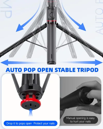 Vista 3 de Palo selfie magnético automático de 70 pulgadas, soporte de trípode de apertura automática con control remoto, compatible con Android 5.0 e iOS 5.1