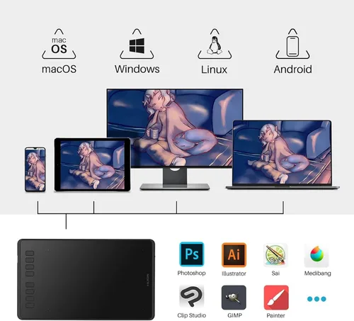 Vista 2 de HUION Inspiroy H950P - Tableta de dibujo digital de 8 x 5 pulgadas con lápiz sin batería, 8192 presión de bolígrafo, inclinación, 8 teclas de acceso