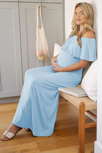 Vista 2 de Vestido de maternidad con hombros descubiertos, vestido largo para mujeres embarazadas, para fiestas de recién nacidos, o sesiones de fotos