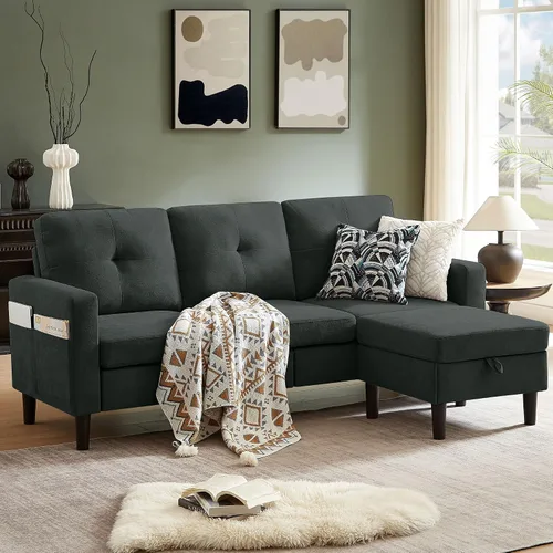 Vista 19 de Sofá modular convertible de 79 pulgadas, sofá pequeño en forma de L de 3 asientos con diván de almacenamiento y bolsillo lateral, sofá reversible
