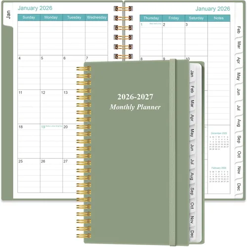 Vista 21 de Agenda mensual 2026-2027 – enero 2026 – junio 2027, dos páginas por mes, calendario mensual de 18 meses con pestañas, encuadernación fuerte de doble