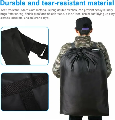 Vista 6 de Magik Paquete de 1 a 2 bolsas de lavandería de viaje negras con correas ajustables y asas (1 unidad)