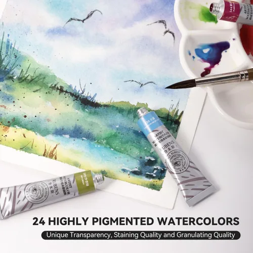 Vista 5 de Paul Rubens Set de Pintura de Acuarela 24 Colores Vibrantes 12ml / 0.4 Fl Oz Tubos, Tubos de Acuarela con Gran Valor, Pinturas de Acuarela
