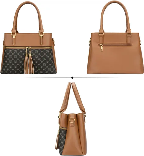 Vista 4 de KKXIU Bolsos tipo satchel para mujer con asa, bolsos de hombro y carteras con bolsillos y cremallera, bolsos cruzados de cuero