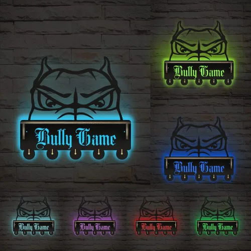 Vista 3 de The Geeky Days Peeking American Bully Head - Estante organizador de llaves con 5 ganchos, moderno organizador de entrada que brilla en la oscuridad