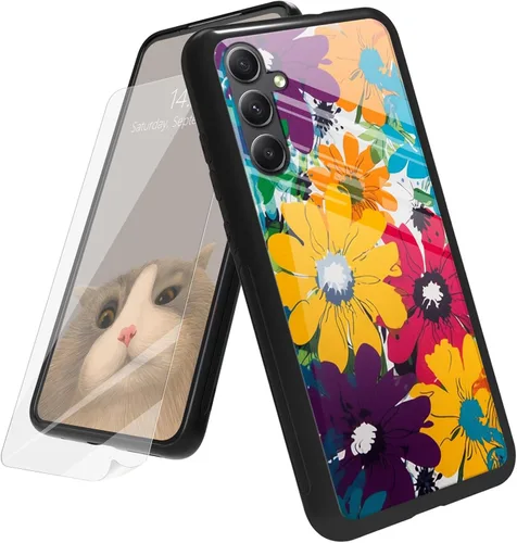 Vista 130 de Funda para Samsung Galaxy A12 5G con protector de pantalla, parte trasera de vidrio templado + TPU de silicona suave que absorbe los golpes