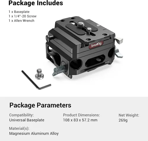 Vista 6 de SMALLRIG Sistema elevador de placa base ligero con doble abrazadera de varilla de 0.591 in, versión de aleación de magnesio de placa base, con placa