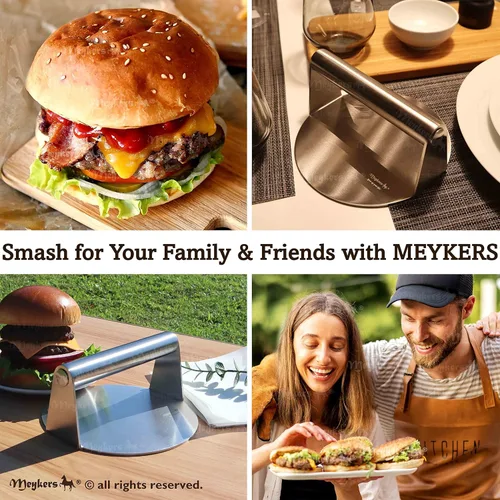 Vista 5 de Meykers Prensa de Hamburguesas 6.3" Prensa de Aplastamiento para Hamburguesas y Papel para 100 Hamburguesas para Parrilla, Sartén y Molde Prensa