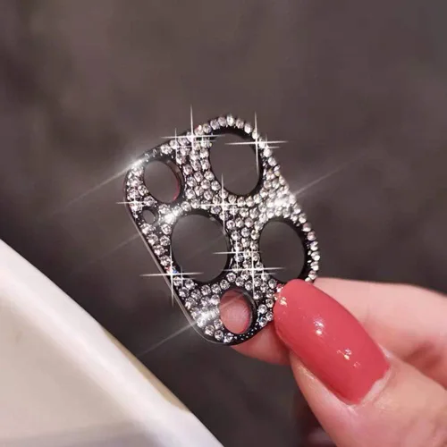 Vista 2 de Protector de lente brillante para iPhone 12 Pro Max, cubierta de cámara con purpurina 3D, diamantes de imitación, puntos brillantes, decoración