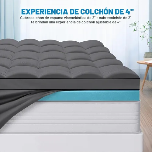 Vista 6 de MASVIS Cubrecolchón de espuma viscoelástica de doble capa de 4 pulgadas, tamaño individual, espuma viscoelástica de gel de 2 pulgadas y almohada