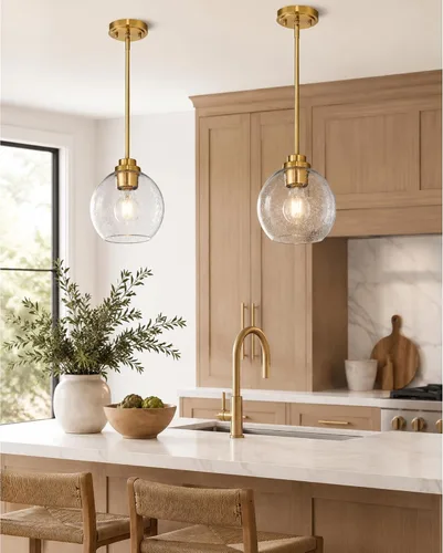 Vista 15 de Luces Colgantes para Isla de Cocina, 7" Luminarias Colgantes Negras y Doradas con Pantalla de Globo de Vidrio Transparente, Iluminación Moderna