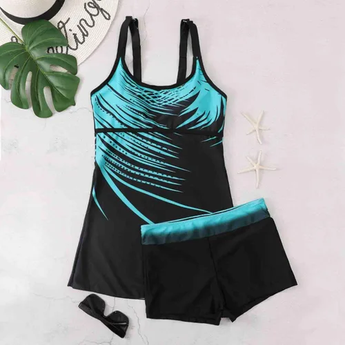 Vista 3 de Modest - Trajes de baño de dos piezas para mujer, conjunto de tankini de moda con control de abdomen y pantalones cortos