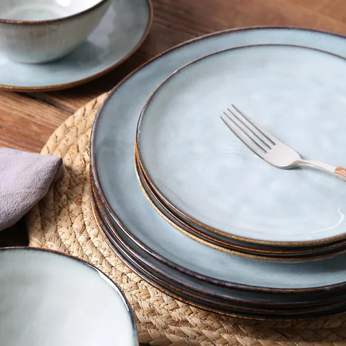 Vista 9 de Hand thrown 12 Piece Stoneware Dinnerware Sets-Service For 4, Blue