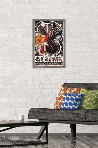 Vista 2 de Trends International Marvel Comics - Póster de pared de Spider-Gwen - Cover #1, 14.725 x 22.375 pulgadas, versión enmarcada de madera de granero