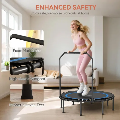 Vista 4 de Trampolín de fitness plegable de 40/48 pulgadas, mango de espuma ajustable, rebote silencioso y estable para gimnasio en casa, niños y adultos