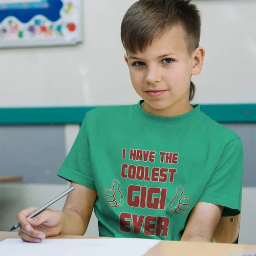 Vista 4 de Camiseta para niño con texto en inglés "I Have The Coolest Gigi Ever Grandma Grandmother Awesome Aunt, Diseo Aqua Blue.