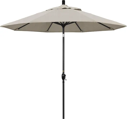 Vista 6 de California Umbrella Paraguas redondo de aluminio de 9 pies, manivela elevadora, botón de inclinación, poste negro, olefina beige antiguo