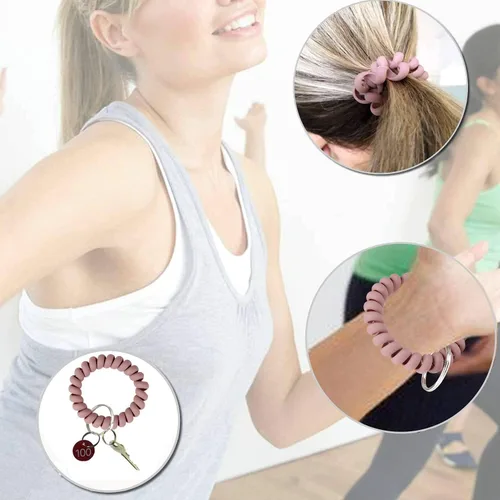 Vista 4 de BIHRTC Llavero de muñeca con resorte flexible espiral de muñeca de bobina de sauna llavero