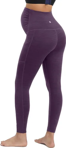 Vista 3 de IUGA Leggings de maternidad sobre el vientre, leggings de entrenamiento de maternidad con bolsillos, leggings de embarazo para mujer, ropa deportiva