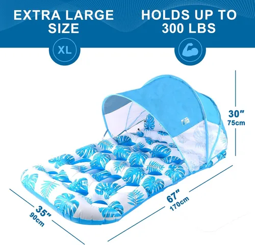 Vista 5 de COOLCOOLDEE Flotador inflable para piscina con toldo de sombrilla UPF 50+, flotador extra grande para adultos con reposacabezas, portavasos