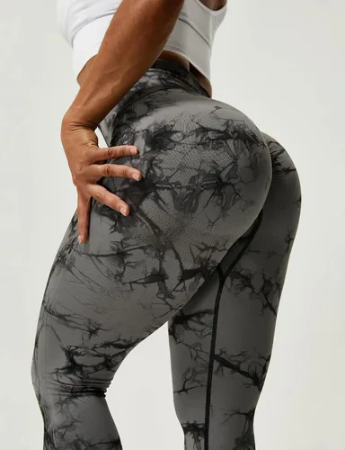 Vista 4 de Leggings con levantamiento de glúteos para mujer, sin costuras, teñido anudado, cintura alta, pantalones de yoga para entrenamiento, con contorno