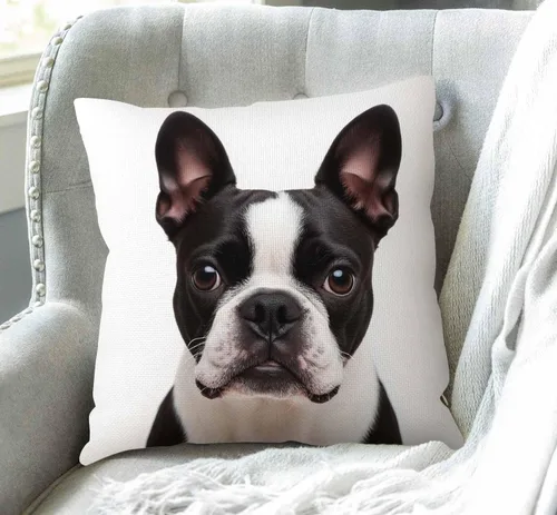 Vista 3 de Swono Funda de almohada decorativa de bulldog francés, Boston Terrier de lino y algodón, para exteriores, funda de cojín cuadrada estándar
