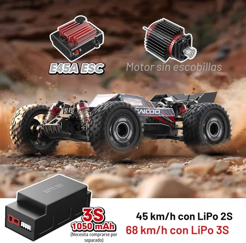 Vista 2 de Jetwood 1/16 Coche RC Rápido Sin Escobillas para Adultos, Coche RC de Control Remoto RTR de Alta Velocidad Máx 42 mph, Camión RC Eléctrico