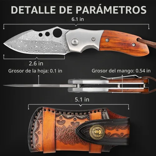 Vista 6 de NedFoss Navaja de bolsillo de Damasco para hombres, navaja de bolsillo forjada a mano con hoja de acero VG10 de Damasco con mango de madera, clip