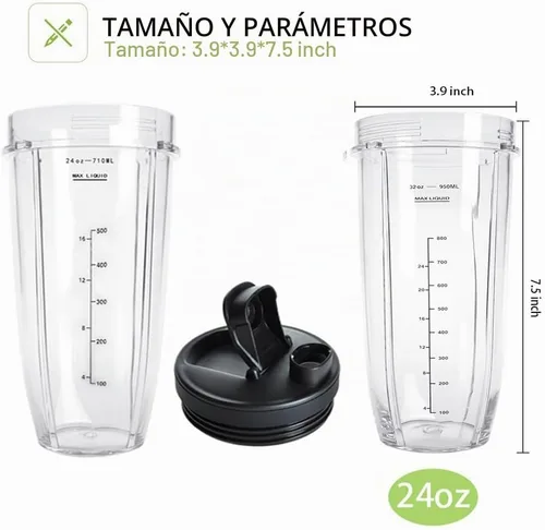 Vista 4 de Paquete de 2 vasos de repuesto para licuadora con tapas para sorbo