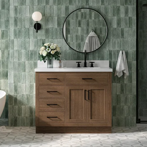 Vista 56 de ARIEL Hepburn - Tocador de baño de 30 pulgadas con fregadero, madera maciza, encimera y protector contra salpicaduras de cuarzo blanco puro de 1.5