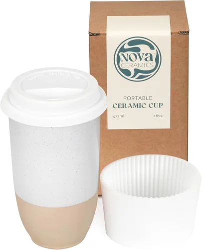 Vista 36 de NOVA CERAMICS Taza de viaje – Taza de viaje de cerámica con tapa – Taza de café de viaje única para llevar – Vaso de café apto para microondas