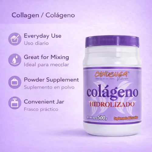 Vista 3 de CAHUENGA - Colágeno hidrolizado en polvo 17.64 oz - Proteína sin sabor para cabello, piel, uñas y articulaciones - Keto y sin gluten - Colageno