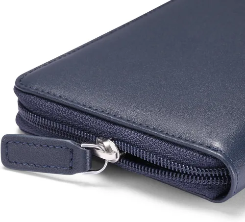Vista 6 de HISCOW Funda para chequera con cremallera y tarjetero con divisor - Piel de becerro italiana, Azul oscuro, Classic