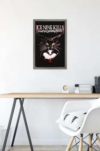 Vista 6 de Ice Nine Kills - Póster de pared con diseño de gato, 22.4 pulgadas de largo x 14.7 pulgadas de ancho, versión enmarcada de madera de granero Versión