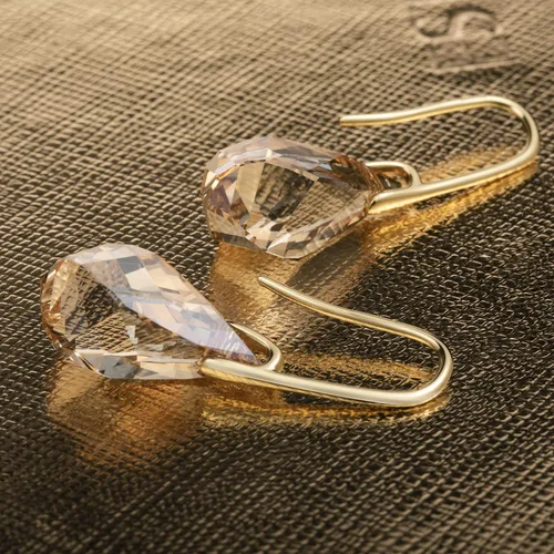 Vista 6 de Pendientes de lágrima de cristal de plata de ley S925, aretes colgantes chapados en oro para mujer