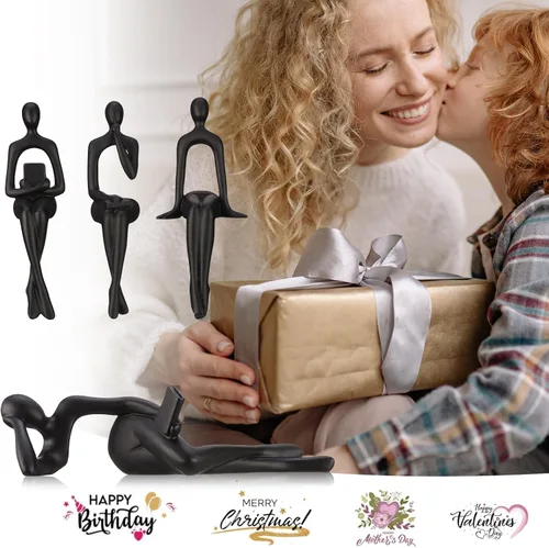 Vista 4 de CYYKDA Decoración para estantería Estatua del pensador negra Figuras Set de 4 - Decora tu hogar, oficina o estantería con esculturas de arte