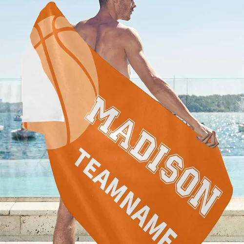 Vista 3 de Interestprint Toalla de piscina con nombre personalizado para niños, adultos y hombres, toalla de playa naranja personalizada con número