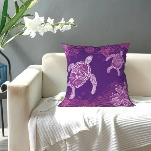 Vista 5 de Hawaii con estampado de tortuga marina morada, fundas de almohada modernas, fundas de almohada cuadradas decorativas suaves para decoración