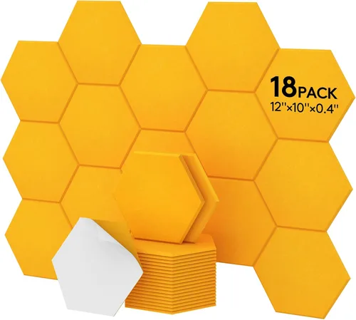 Vista 17 de Paquete de 12 paneles acústicos hexagonales de alta densidad, paneles de pared insonorizados TONOR de 12"x 10"x 0.4", paneles de absorción de sonido